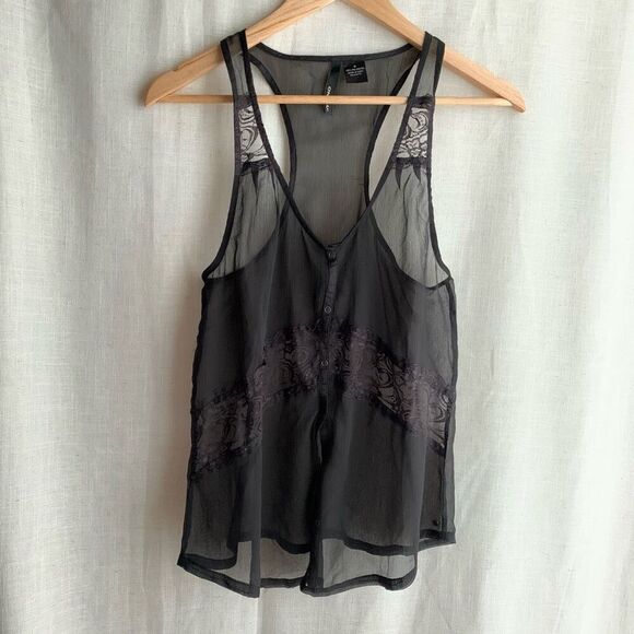 Vintage O’Neill Black Sheer Lace Tank Top Y2K Boho Festival Layering Piece - Picture 13 of 16
